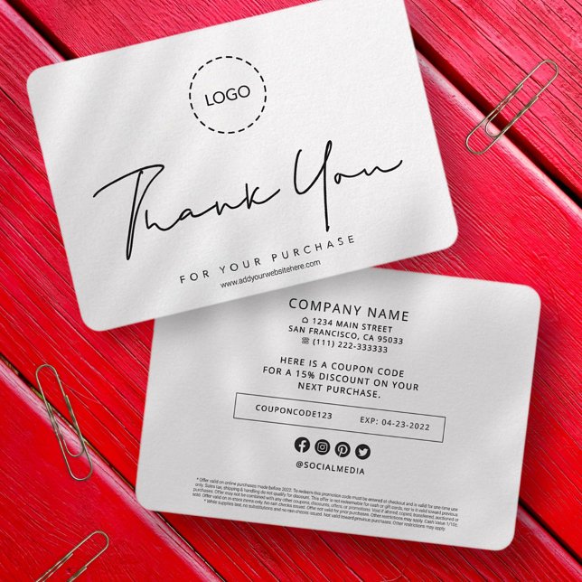 Simple Modern Custom Business Logo Coupon Promo Thank You Card (Creator Uploaded)