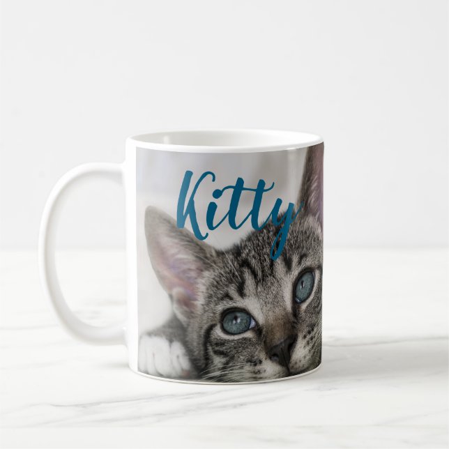 Simple Modern Custom Cat Name and Photo  Coffee Mug (Left)