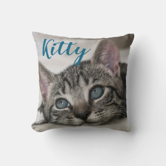 Simple Modern Custom Cat Name and Photo Cushion