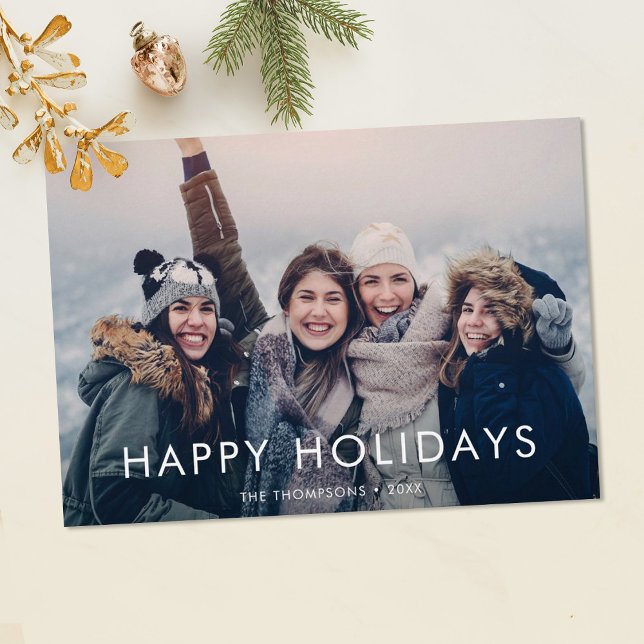 Simple Modern Custom Full Photo Happy Holidays Holiday Card (Creator Uploaded)