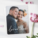 Simple Modern Custom Full Photo Wedding Thank You Card<br><div class="desc">This simply chic custom wedding thank you flat card template features a full photo format and 'love and thanks' in a unique and lively handwriting script in white that we created by hand and adapted for this card. This part of the design can't be altered. When you edit the text...</div>