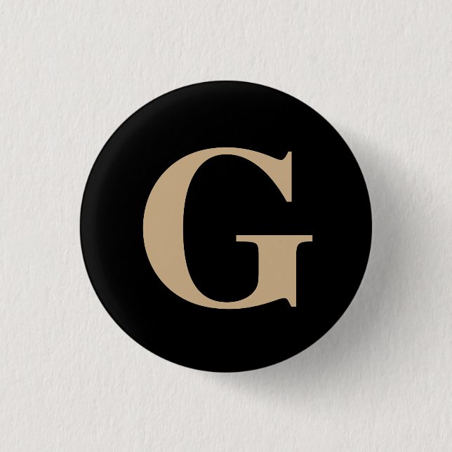 Simple Modern Custom Initial Black and Beige 3 Cm Round Badge (Front)
