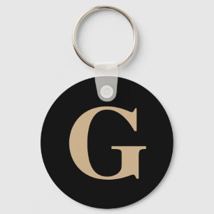 Simple Modern Custom Initial Black and Beige Key Ring