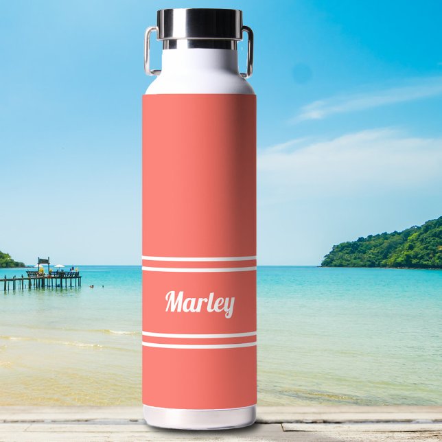 Simple Modern Custom Name Stylish Colourful Coral Water Bottle (Creator Uploaded)
