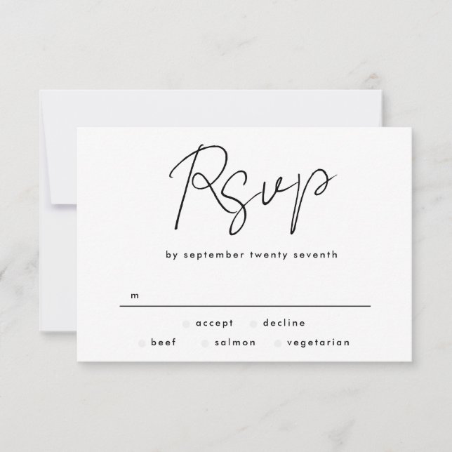 Simple Modern Custom Names Black White Wedding RSVP Card (Front)