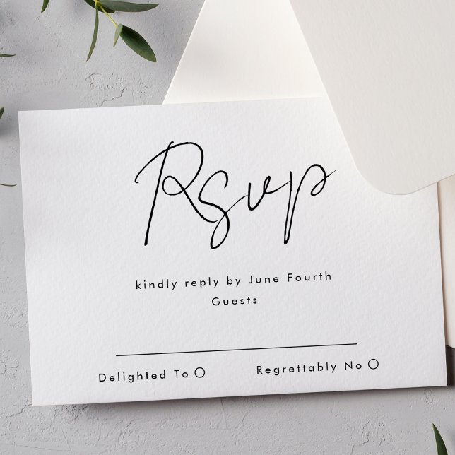 Simple Modern Custom Names Black White Wedding RSVP Card (Creator Uploaded)
