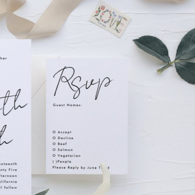Simple Modern Custom Names Black White Wedding RSVP Card (Creator Uploaded)