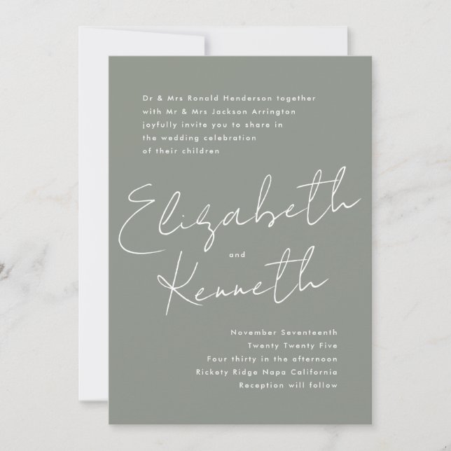 Simple Modern Custom Names Sage Green White Invitation (Front)