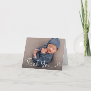 Simple Modern Custom Photo Baby boy shower  Thank You Card