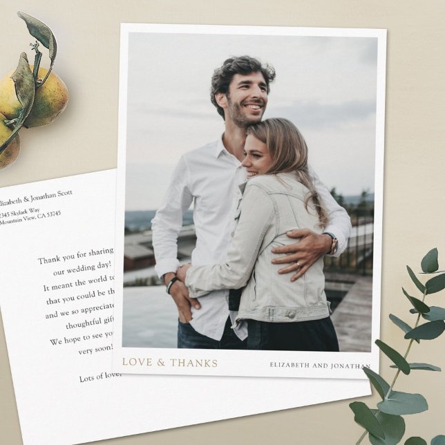 Simple Modern Custom Photo Gold Wedding Thank You  Postcard (Creator Uploaded)