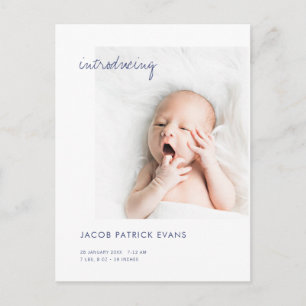 Simple Modern Custom Photo New Baby Birth Announcement Postcard