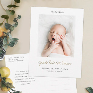 Simple Modern Custom Photo New Baby Birth Announcement Postcard