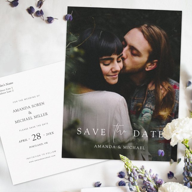 Simple Modern Custom Photo Save the Date Invitation Postcard (Creator Uploaded)