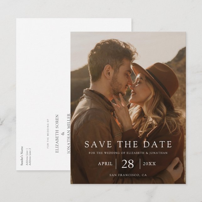 Simple Modern Custom Photo Wedding Save the Date Announcement Postcard (Front/Back)