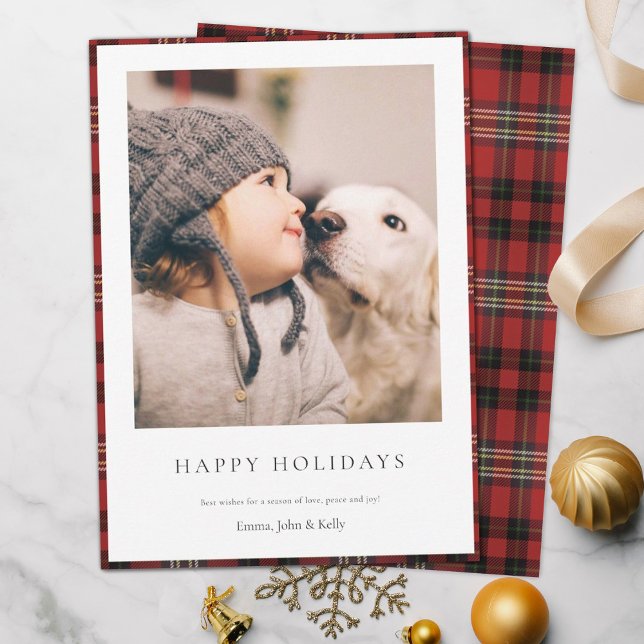 Simple Modern Custom Tartan Photo Holiday Card (Creator Uploaded)