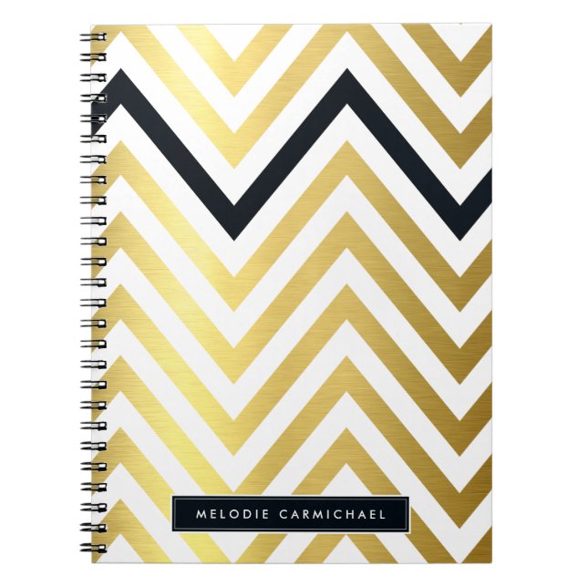 SIMPLE modern cute chevron pattern gold black Notebook (Front)