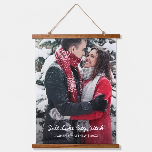 Simple Modern Cute Couple Vacation Photo Hanging Tapestry (Front)