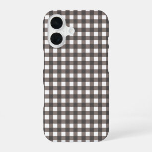 simple modern Cute Espresso brown gingham pattern iPhone 16 Case