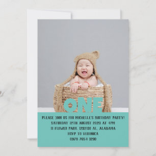 Simple Modern Cute First Birthday Baby Photo Invitation