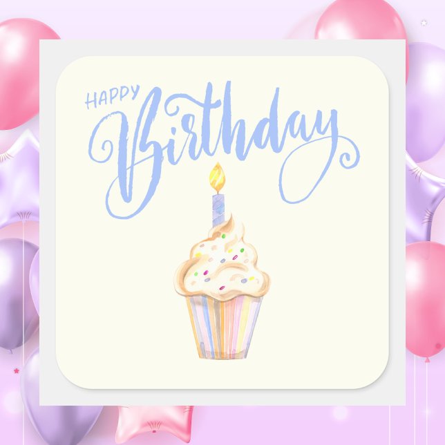 Simple Modern Cute Happy Birthday Square Sticker (Creator Uploaded)