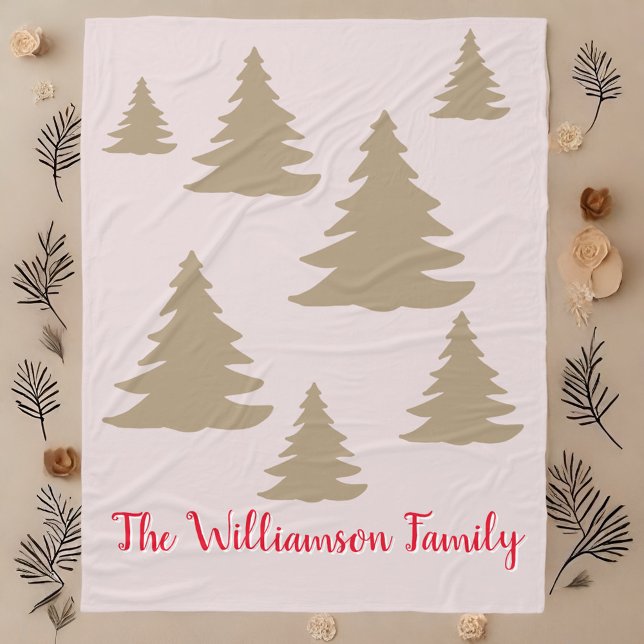 Simple modern cute neutral cabin script gold tree  fleece blanket (Creator Uploaded)