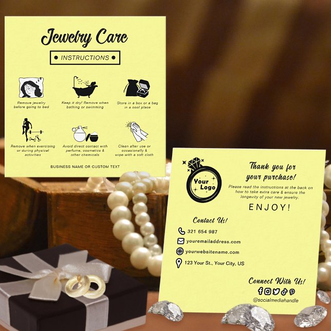 Simple Modern Cute Pastel Yellow Jewellery Care Ti Enclosure Card (Creator Uploaded)