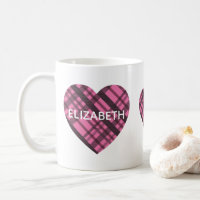 Simple Modern Cute Pink Plaid Hearts Girls Name