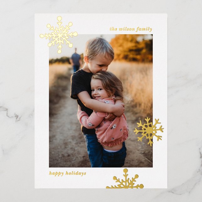 Simple Modern Cute Snowflake Photo    Foil Holiday Postcard (Front)