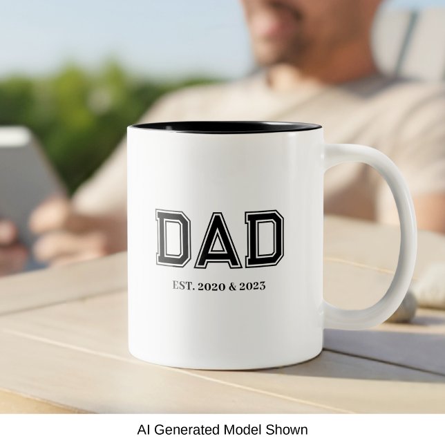 Simple Modern Dad Established College Typography Two-Tone Coffee Mug (Dad Established Year(s) Modern College Font Design - the perfect, personalized gift for Dad!)