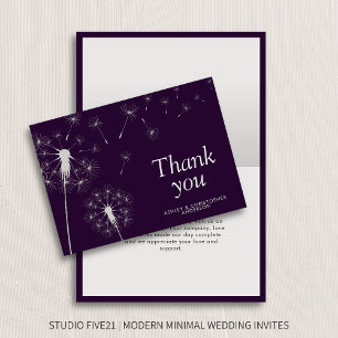 Simple Modern Dandelion Dark Purple Thank You Card