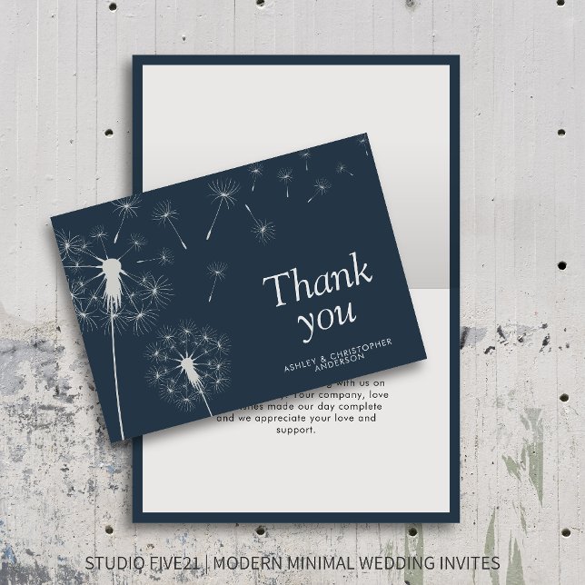 Simple Modern Dandelion Navy Blue Thank You Card (Creator Uploaded)