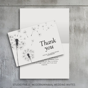 Simple Modern Dandelion Smoke Black Thank You Card