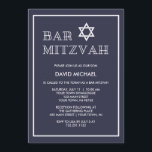 Simple Modern Dark Blue and White Bar Mitzvah Invitation<br><div class="desc">This classic,  simple Bar Mitzvah invitation features a dark blue background and modern typography,  with the Star of David.</div>