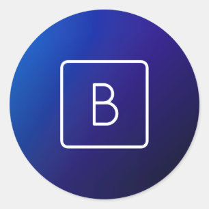 Simple Modern Dark Blue Ombre Gradient & Monogram Classic Round Sticker