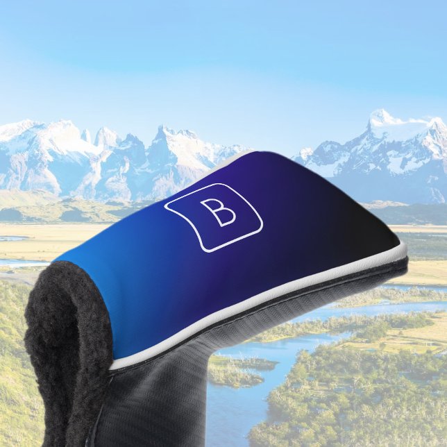 Simple Modern Dark Blue Ombre Gradient & Monogram Golf Head Cover (Creator Uploaded)