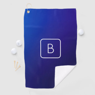 Simple Modern Dark Blue Ombre Gradient & Monogram Golf Towel