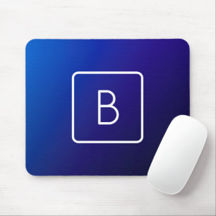 Simple Modern Dark Blue Ombre Gradient & Monogram Mouse Pad