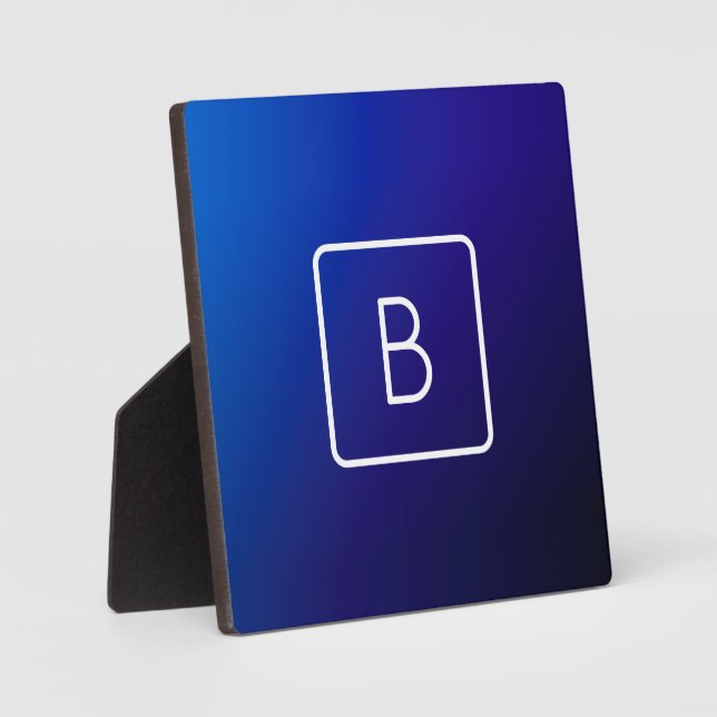 Simple Modern Dark Blue Ombre Gradient & Monogram Plaque (Front)