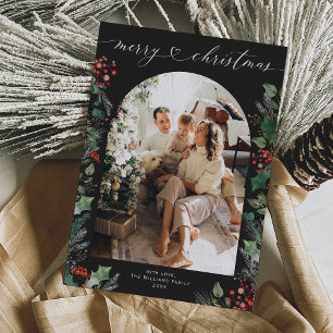 Simple Modern Dark Boho Photo Christmas Card