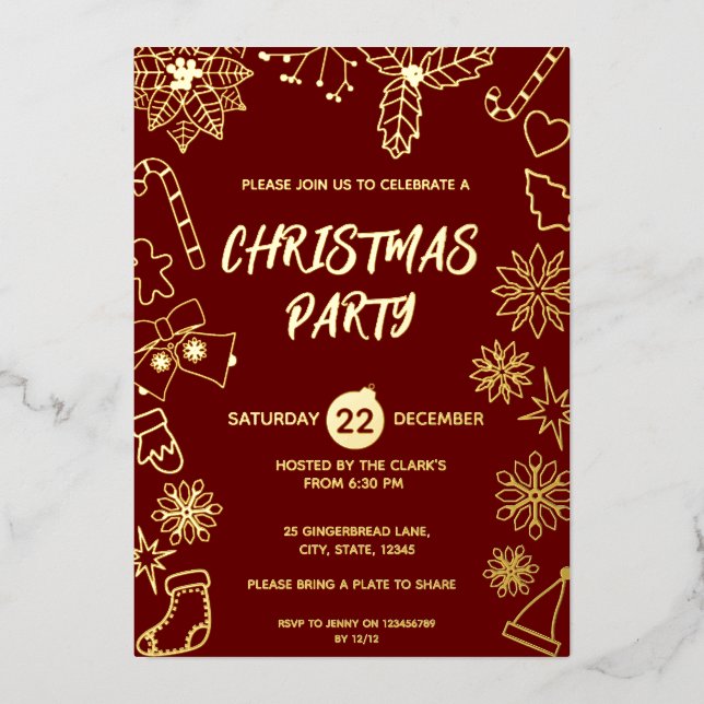 Simple Modern Dark Red and Gold Elegant Xmas Party (Front)