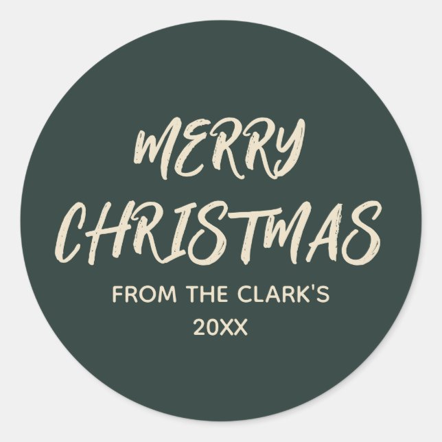 Simple Modern Dark Sage Green Merry Christmas Classic Round Sticker (Front)