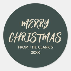 Simple Modern Dark Sage Green Merry Christmas Classic Round Sticker