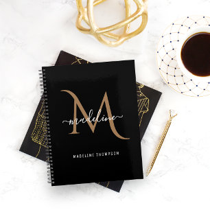 Simple Modern Decorative Black Gold Monogram Planner