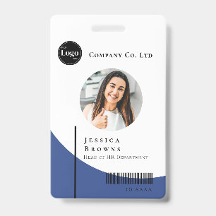 Simple Modern Deep Blue Business Employee Barcode ID Badge