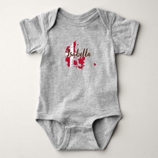 Simple Modern Denmark Flag map danish custom name Baby Bodysuit (Front)