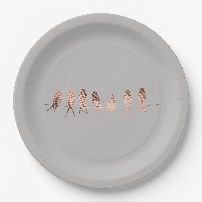 Simple Modern Design with Copper Birds on Wire Paper Plate (Front)