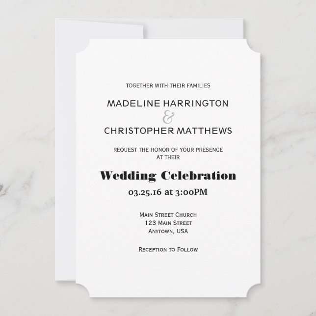 Simple Modern Die Cut Text Only Wedding Invitation (Front)