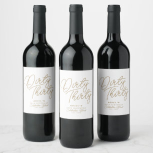 Simple Modern Dirty Thirty Personalised Birthday Wine Label