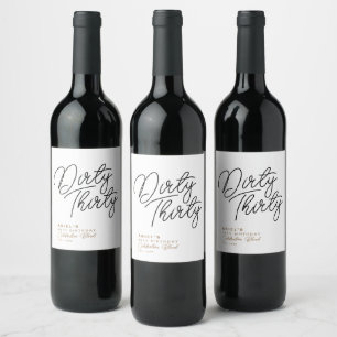 Simple Modern Dirty Thirty Personalised Birthday Wine Label