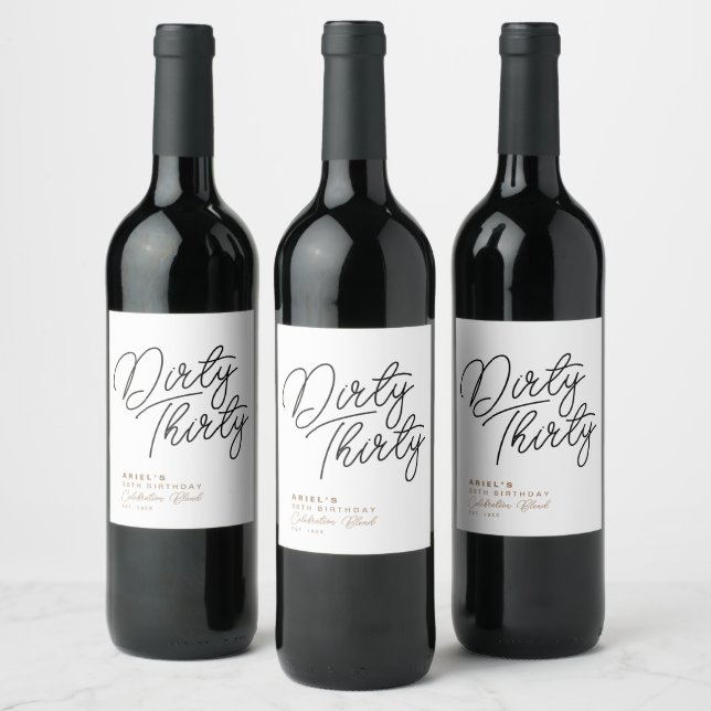 Simple Modern Dirty Thirty Personalised Birthday Wine Label (Bottles)